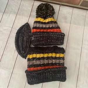 Winter Hat Neck Warmer Mask Set Brown Striped Very Warm Women’s NEW